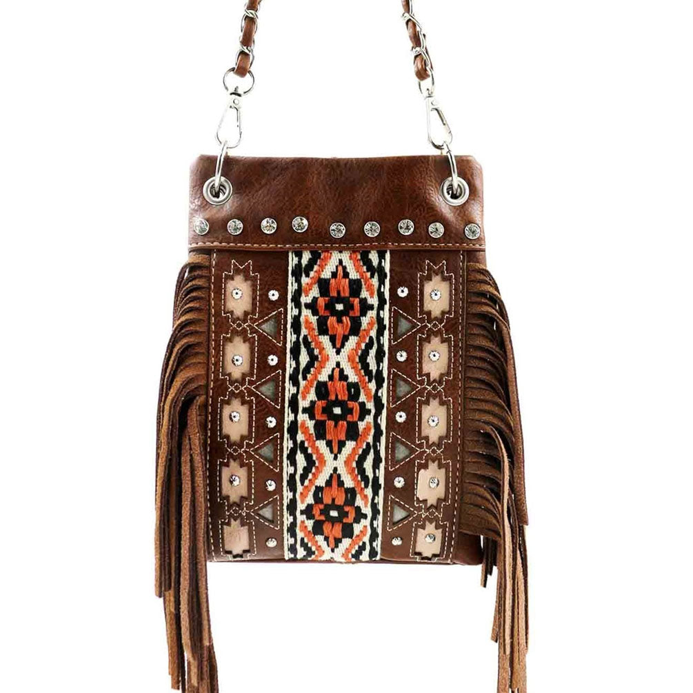 Aztec Fringe Western Design Mini Crossbody Bag