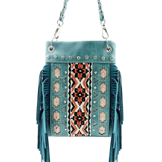 Aztec Fringe Western Design Mini Crossbody Bag