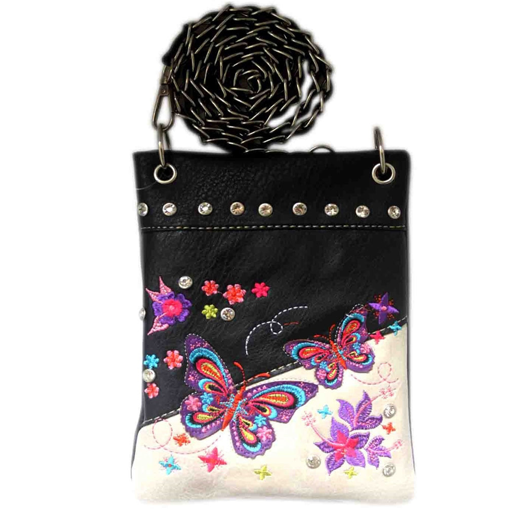 Butterfly Embroidery Rhinestone Mini Crossbody Bag