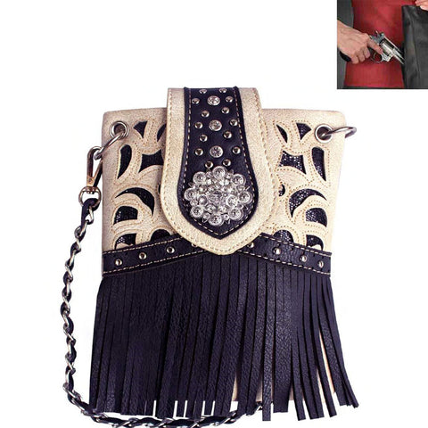 Western Concho Floral Cut-out Fringe Mini Crossbody Bag