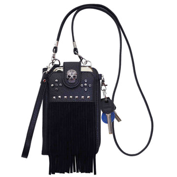 Western Skull Fringe Studded Phone Wallet with Strap