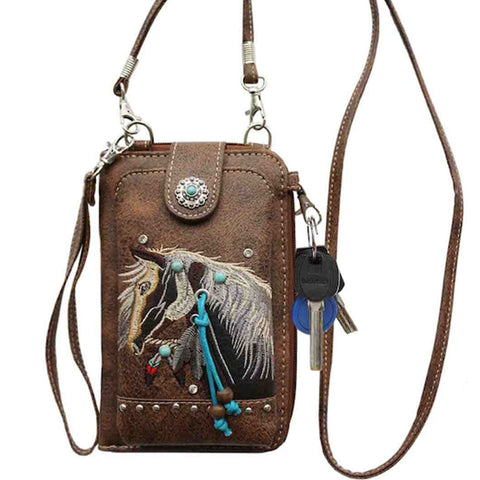 Multi Purpose Horse Embroidery Phone Wallet with Strap
