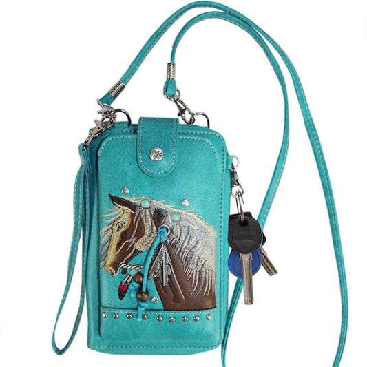 2061W193 Horse Embroidery Phone Wallet with Strap