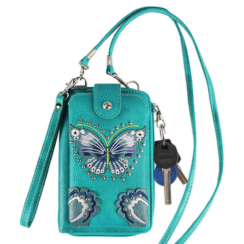 Multi Purpose Butterfly Embroidery Phone Wallet with Strap