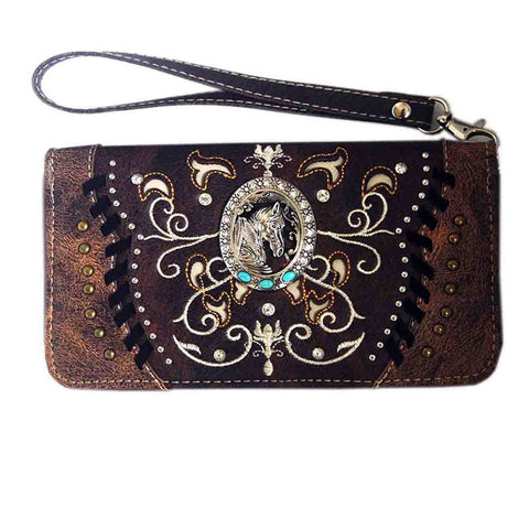 Concealed Carry Western Horse Embroidery Floral  Wallet