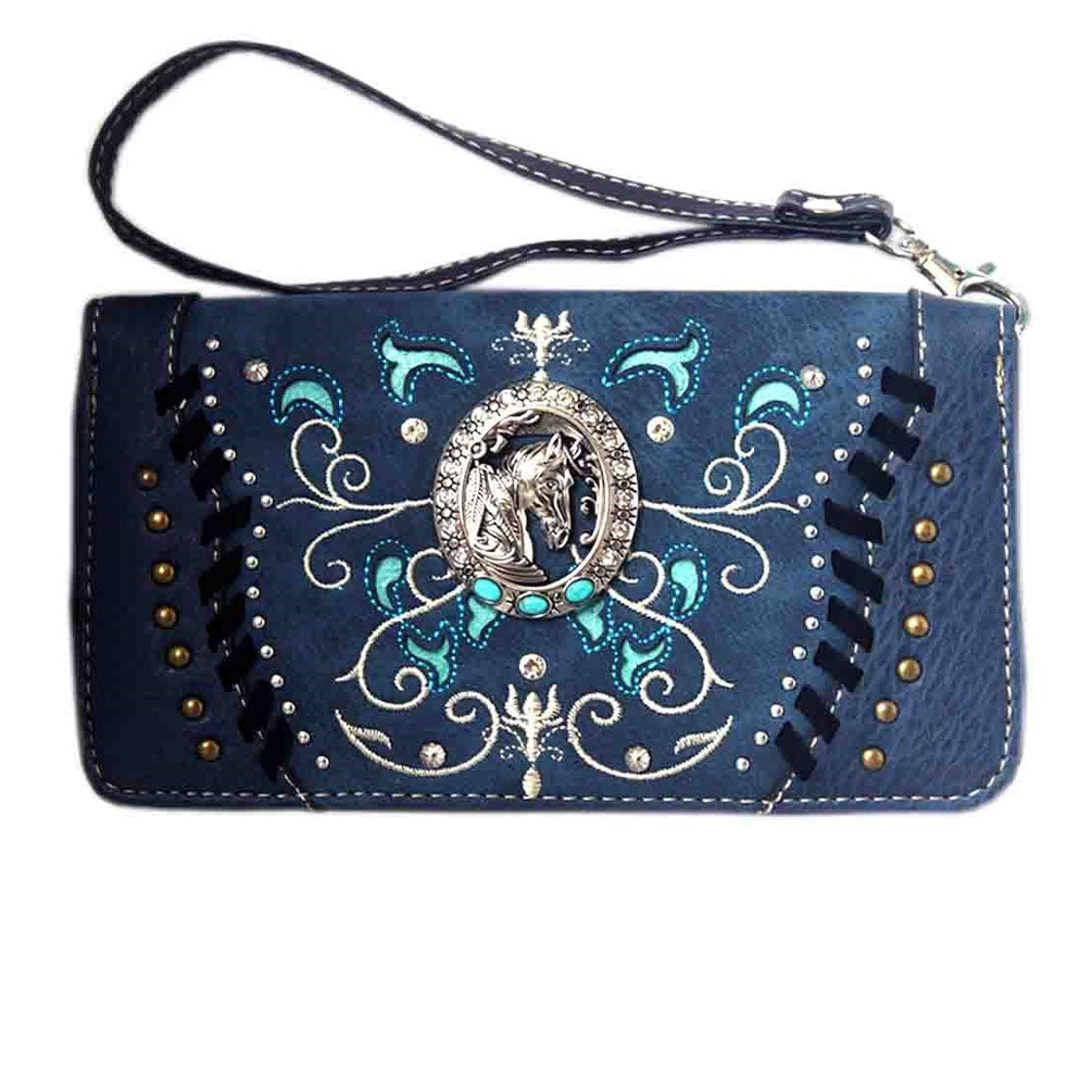 Concealed Carry Western Horse Embroidery Floral  Wallet