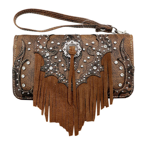 Western Aztec Concho Embroidery Fringe Wallet