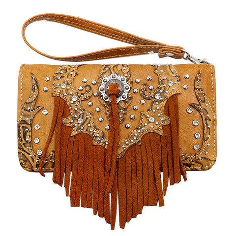 Western Aztec Concho Embroidery Fringe Wallet