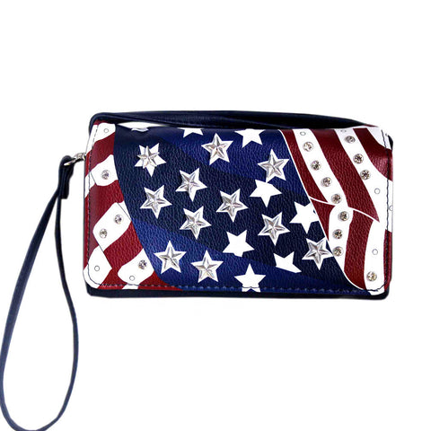 U.S Flag Patriotic Theme Trifold Crossbody Wallet