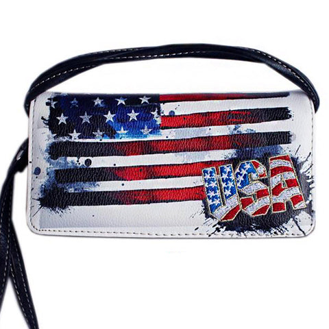 Multi Functional Western U.S Flag Trifold Clutch Crossbody Wallet