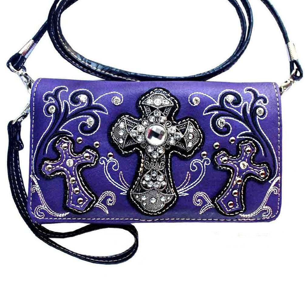 Multi Functional Cross Embroidery Trifold Clutch Crossbody Wallet – C&S ...