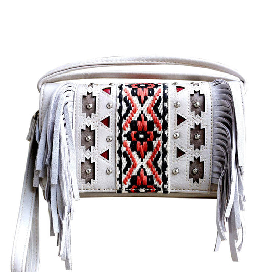 Aztec Embroidery Trifold Clutch Crossbody Wallet