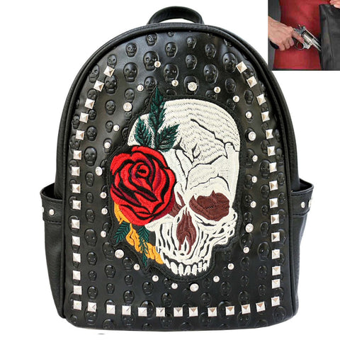 Skull Embroidery Woven Studded Concealed Carry Cowgirl Backpack