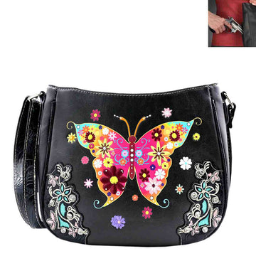 Concealed Carry Western Butterfly Embroidery Crossbody Bag