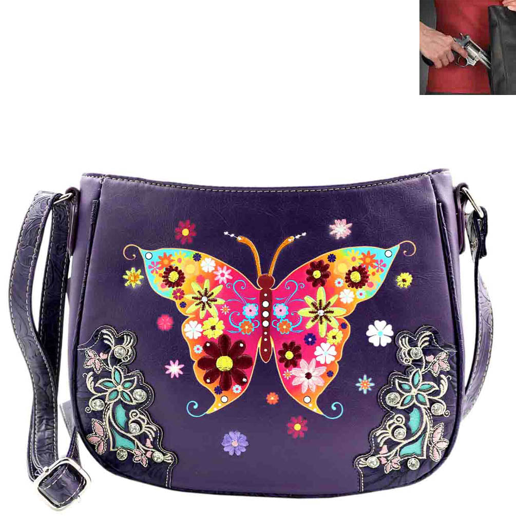 Concealed Carry Western Butterfly Embroidery Crossbody Bag