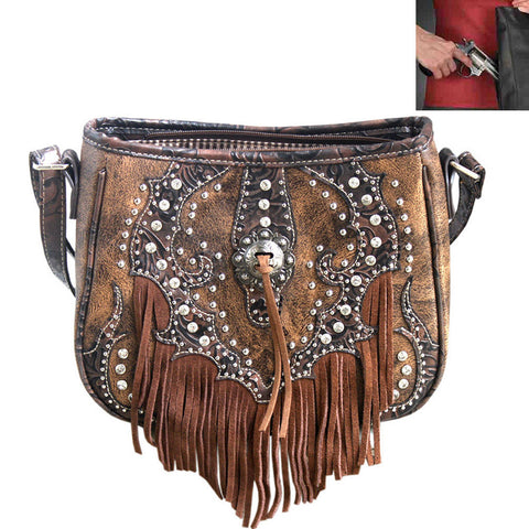 Concealed Carry Western Concho Tooling Embroidery Crossbody Bag