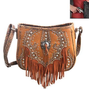 Concealed Carry Western Concho Tooling Embroidery Crossbody Bag