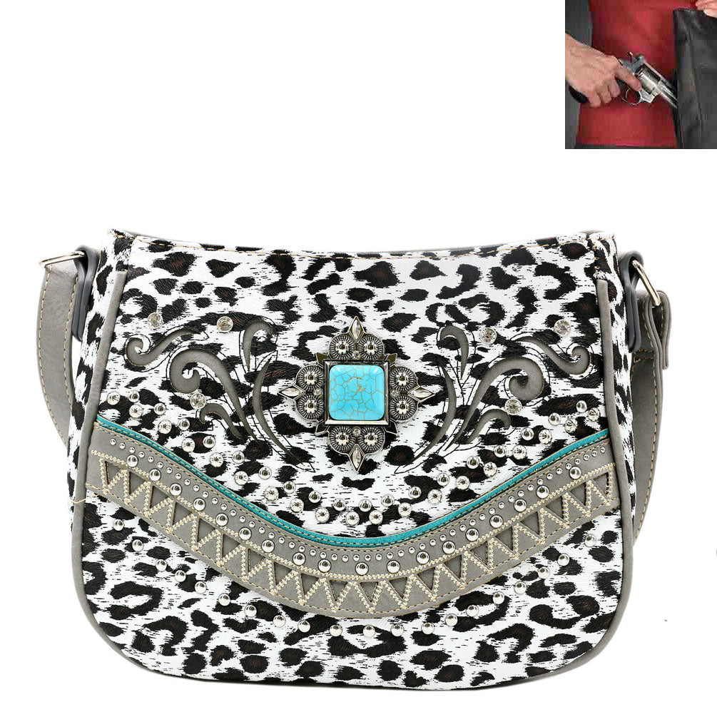 Concealed Carry Western Concho Leopard Print Crossbody Bag