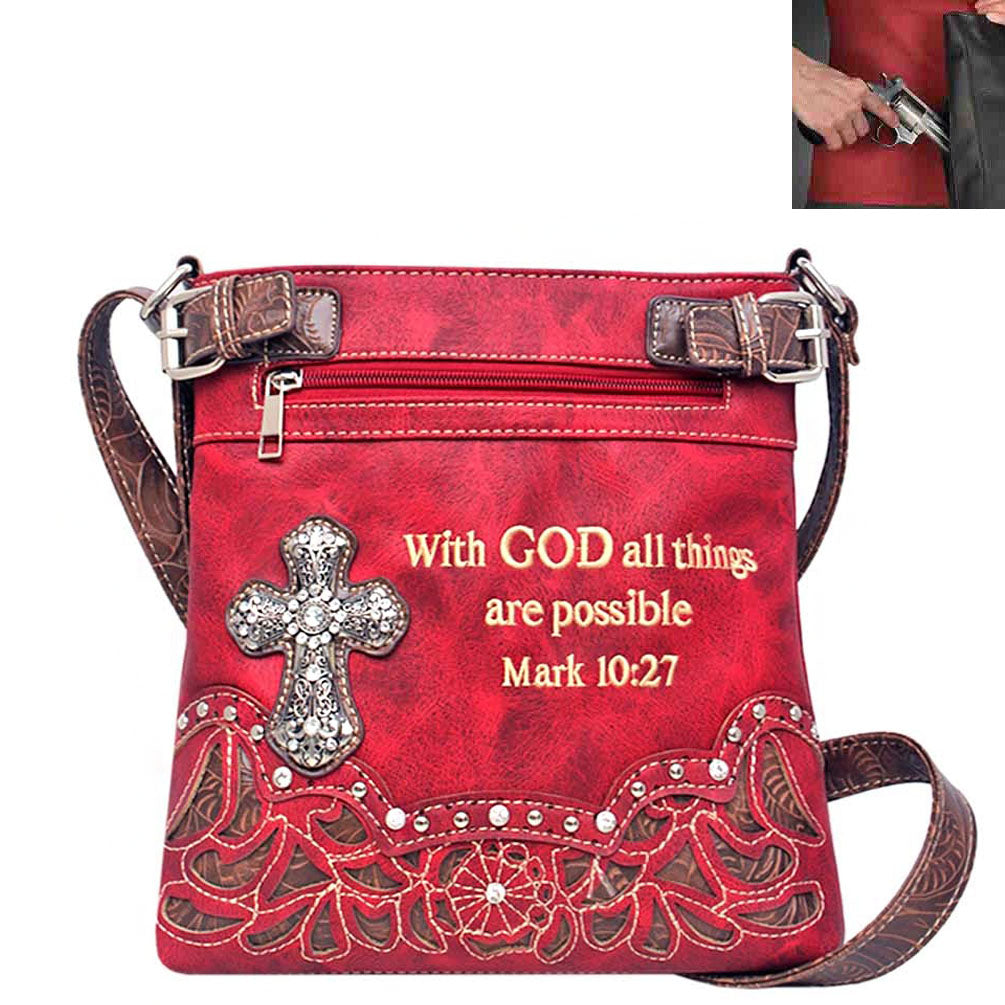 Concealed Carry Spiritual Cross Bible Verse Western Crossbody Bag