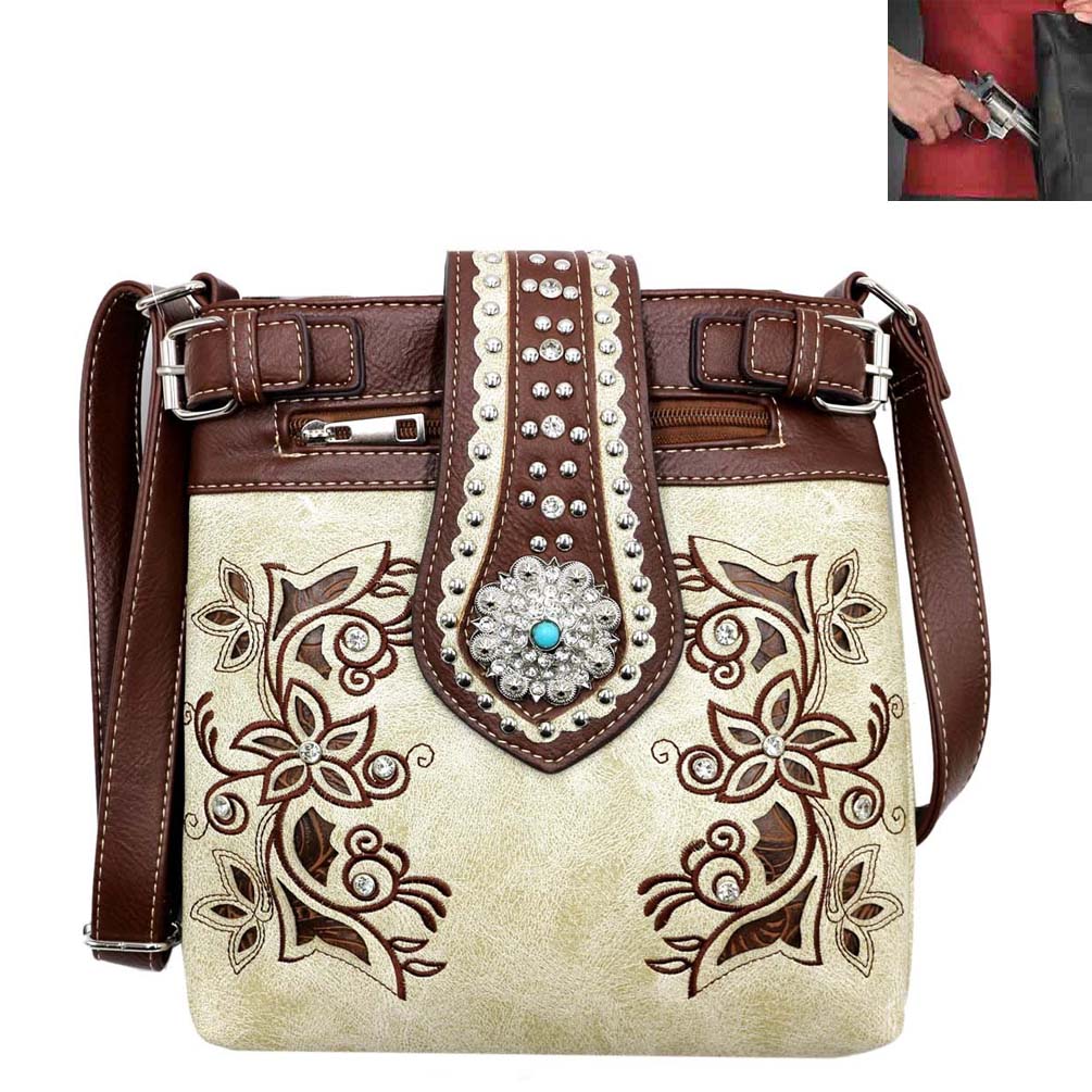 Concealed Carry Western Concho Embroidery Crossbody Bag