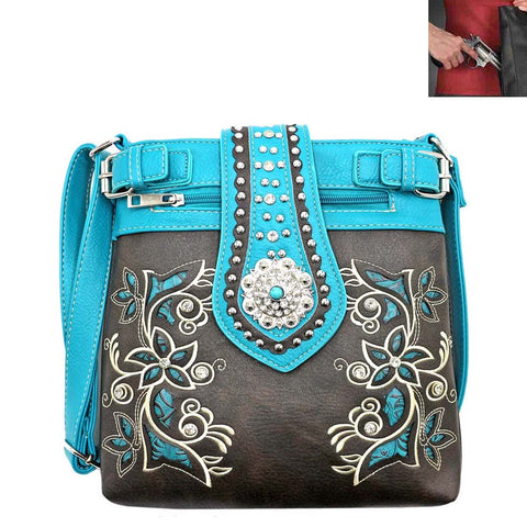Concealed Carry Western Concho Embroidery Crossbody Bag