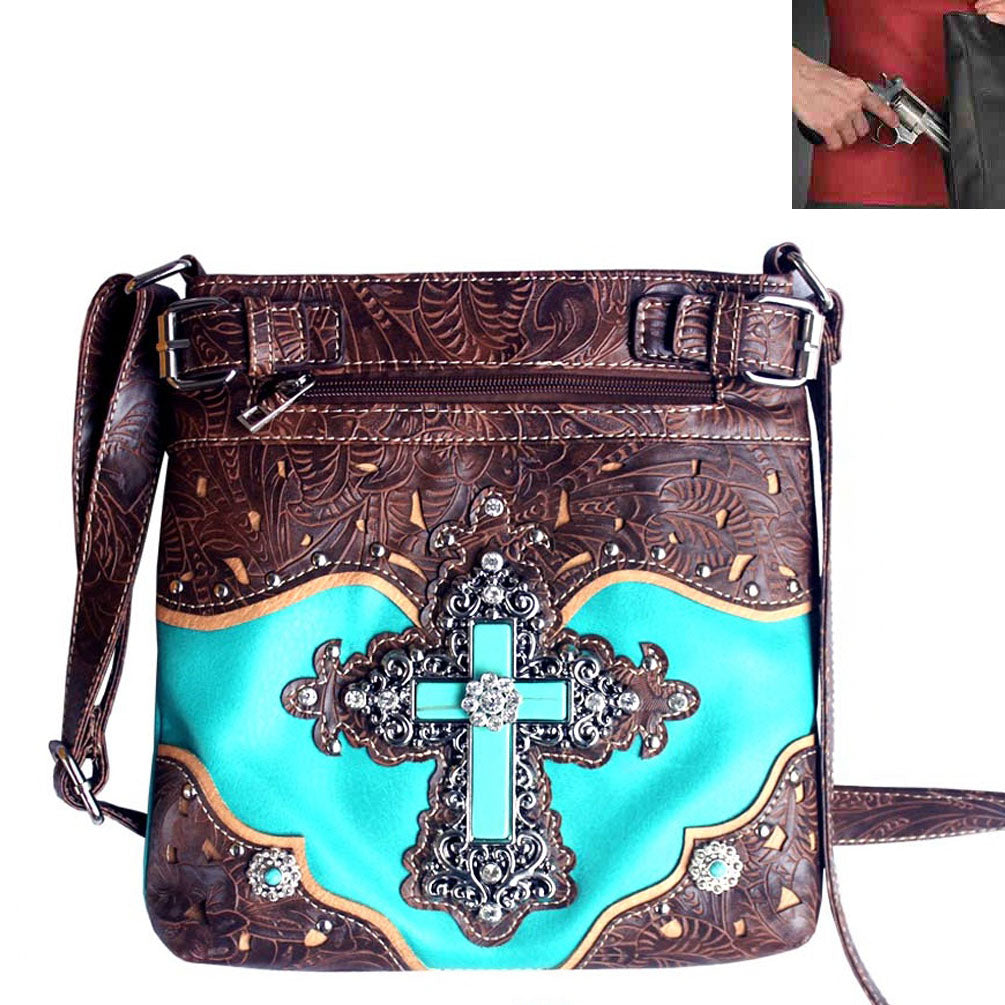 Concealed Carry Spiritual Turquoise Cross Western Crossbody Bag