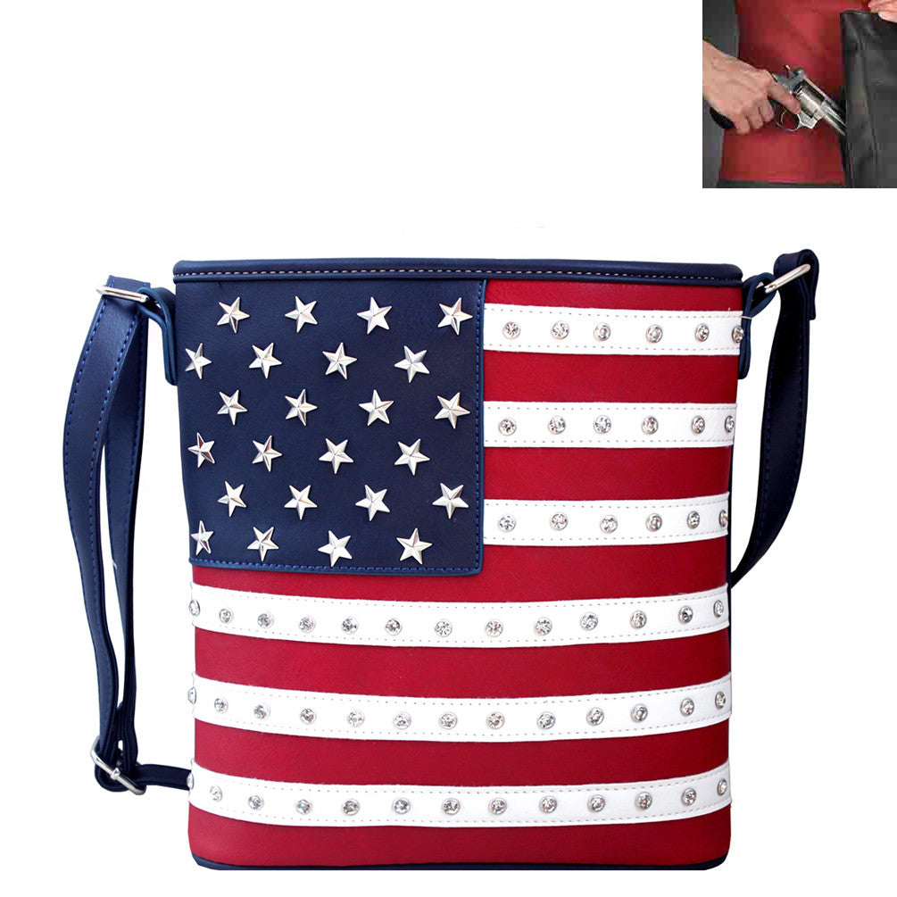 Concealed Carry Western U.S. Flag Rhinestone Studded Crossbody Bag