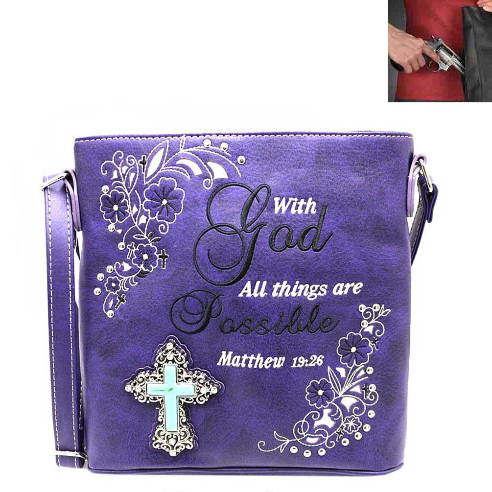 Concealed Carry Spiritual Turquoise Cross Bible Verse Crossbody Bag