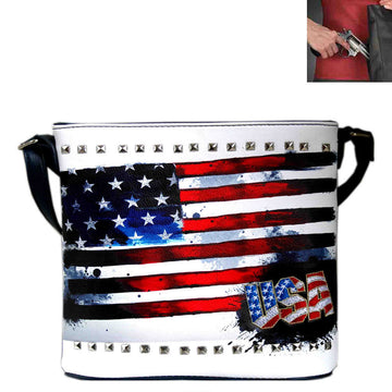 Concealed Carry Western American Flag Rhinestone Studded Crossbody Bag