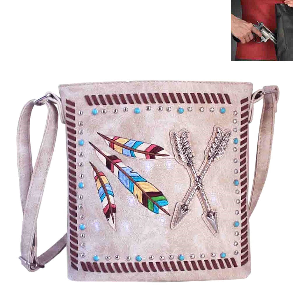 Concealed Carry Western Native American Arrow Embroidery Crossbody Bag