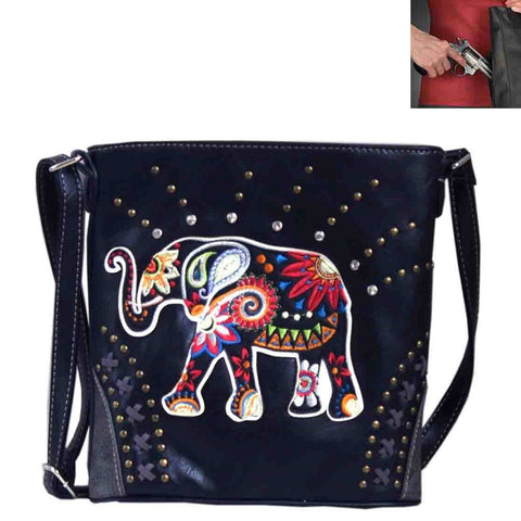 Concealed Carry Elephant Western Concho Embroidery Crossbody Bag