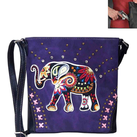 Concealed Carry Elephant Western Concho Embroidery Crossbody Bag