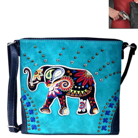 Concealed Carry Elephant Western Concho Embroidery Crossbody Bag