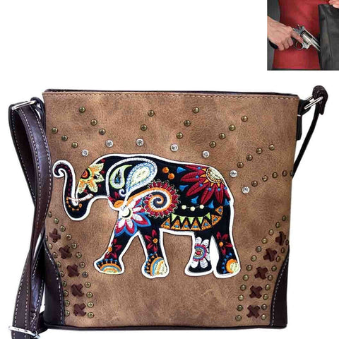 Concealed Carry Elephant Western Concho Embroidery Crossbody Bag