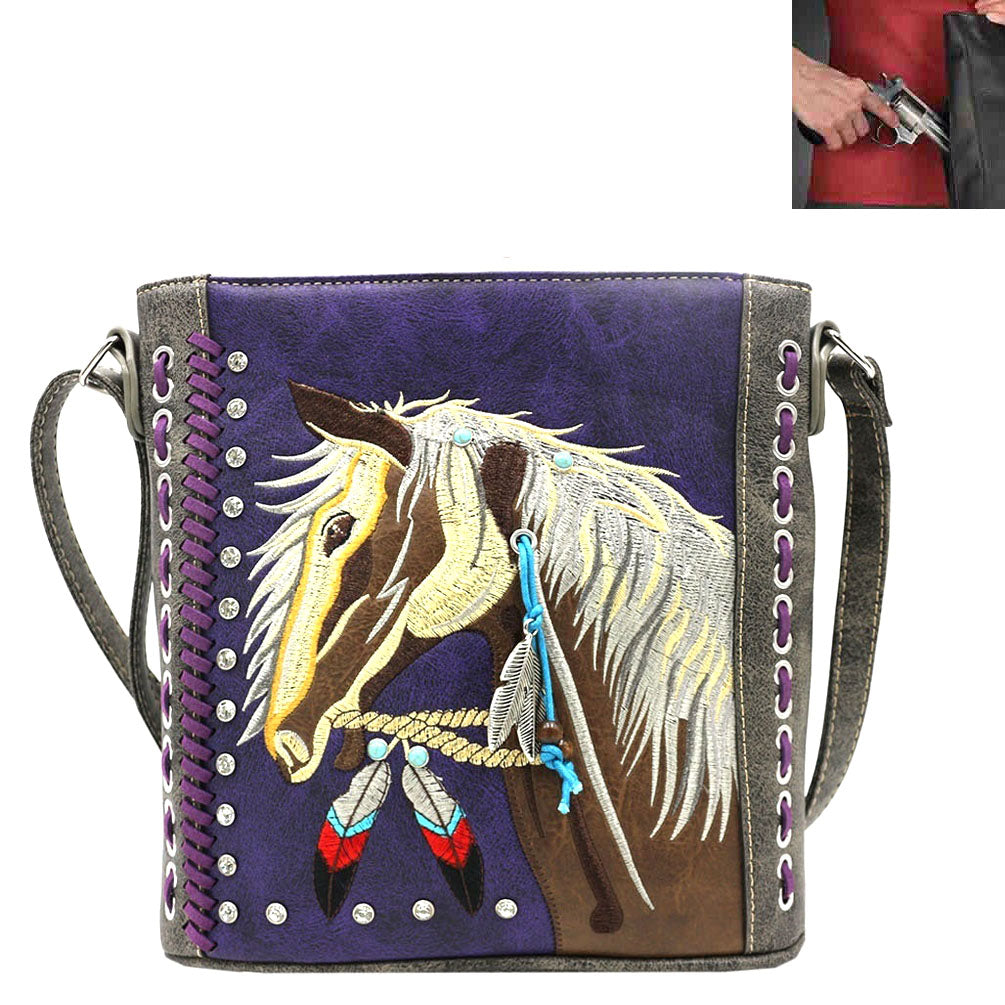 Concealed Carry Western Horse Embroidery Crossbody Bag