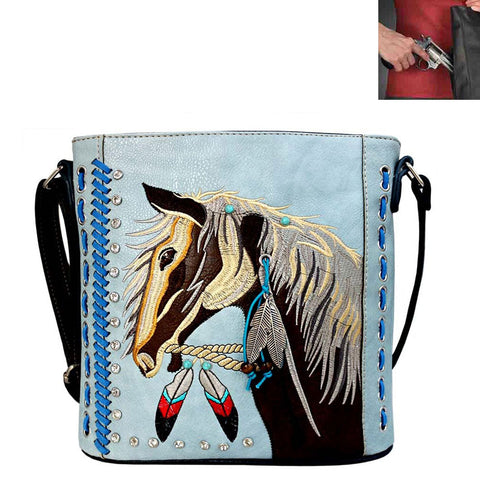 Concealed Carry Western Horse Embroidery Crossbody Bag