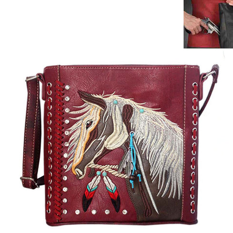 Concealed Carry Western Horse Embroidery Crossbody Bag