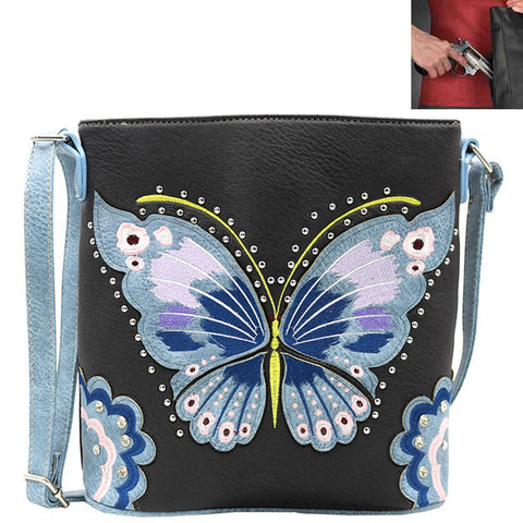 Concealed Carry Butterfly Embroidery Crossbody Bag