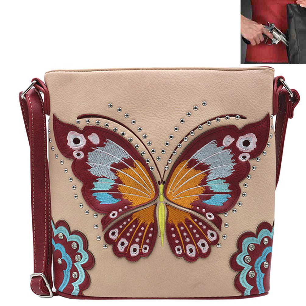 Concealed Carry Butterfly Embroidery Crossbody Bag