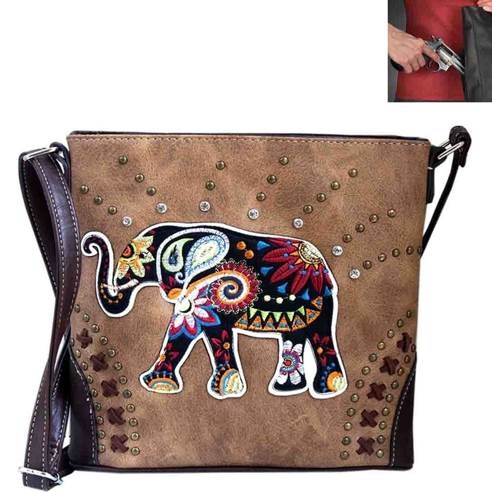 Concealed Carry Elephant  Embroidery Crossbody Bag