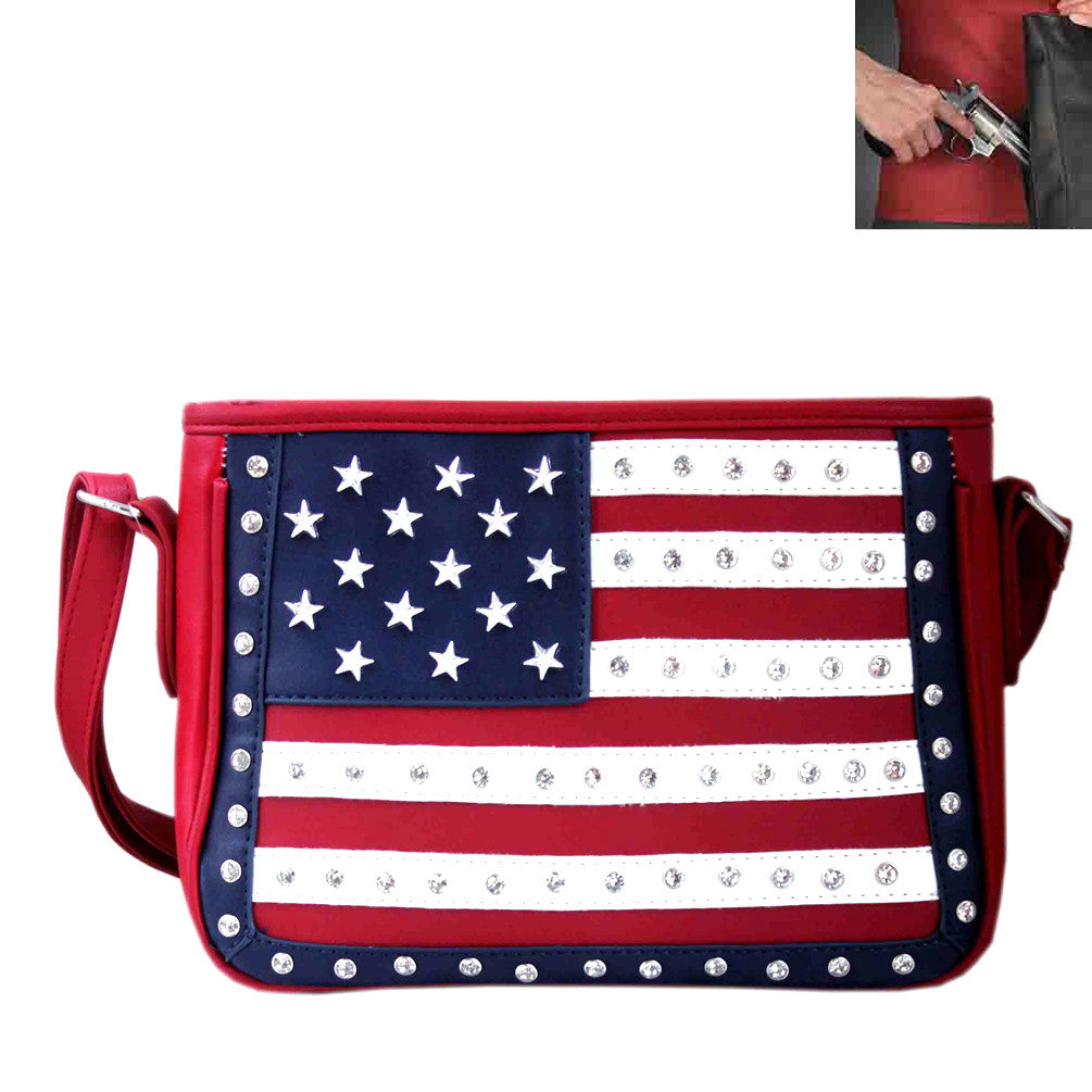Concealed Carry U.S. Flag Rhinestone Studded Crossbody Bag