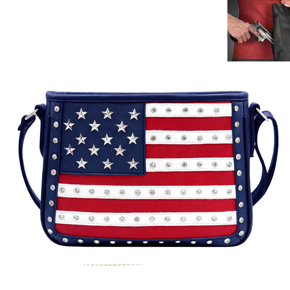 Concealed Carry U.S. Flag Rhinestone Studded Crossbody Bag