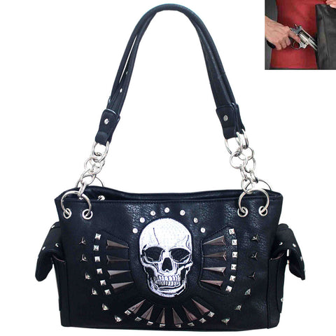 Concealed Carry Skull Studded Shoulder Bag
