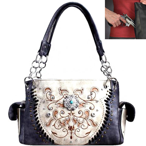 Concealed Carry Western Concho Embroidery Floral Shoulder Bag