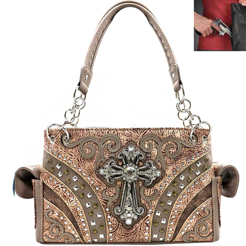Concealed Carry Spiritual Cross Tooling Shoulder Bag