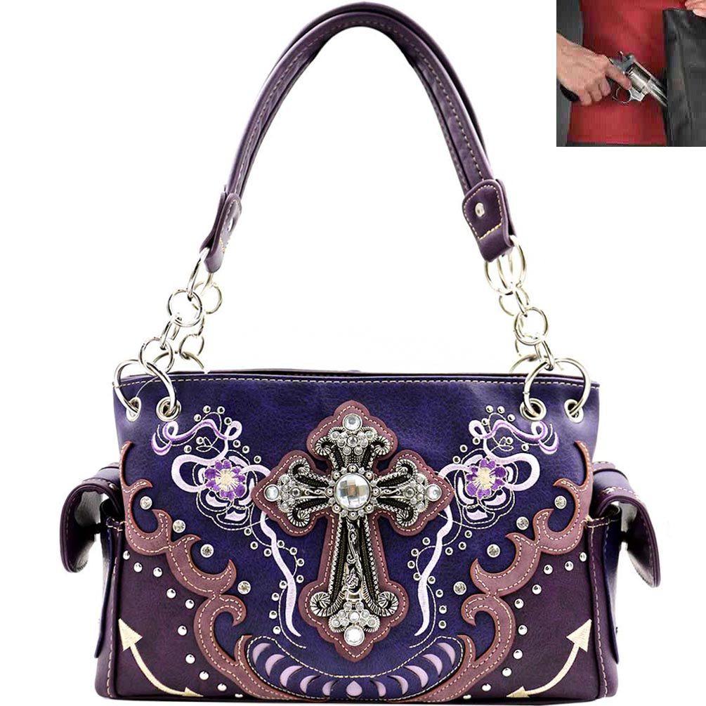 Concealed Carry Western Spiritual Cross Floral Design Shoulder Bag
