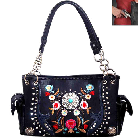 Concealed Carry Western Concho Floral Embroidery Shoulder Bag