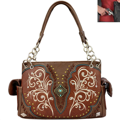 Concealed Carry Western Concho Floral Embroidery Western Shoulder Bag