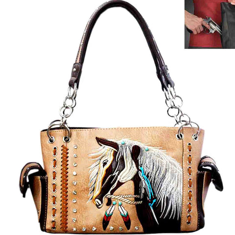 Concealed Carry Horse Embroidery Western Shoulder Bag