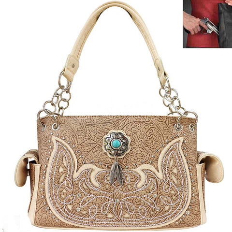 Concealed Carry Turquoise Stoned Concho Tooling Western Shoulder Bag
